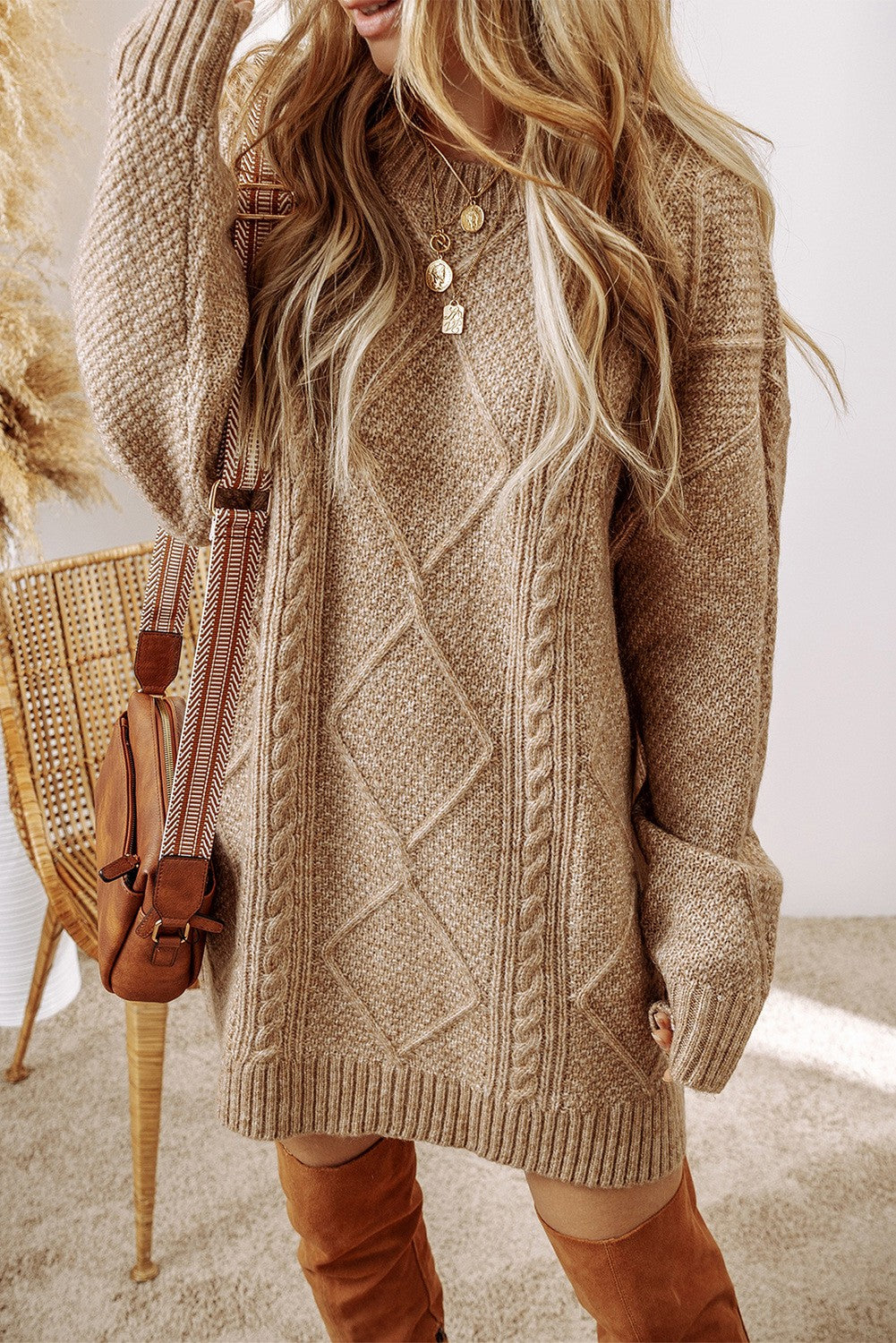 Cable Knit Drop Shoulder Loose Fit Sweater Dress XL Cable Knit Drop Shoulder Loose Fit Sweater Dress XL